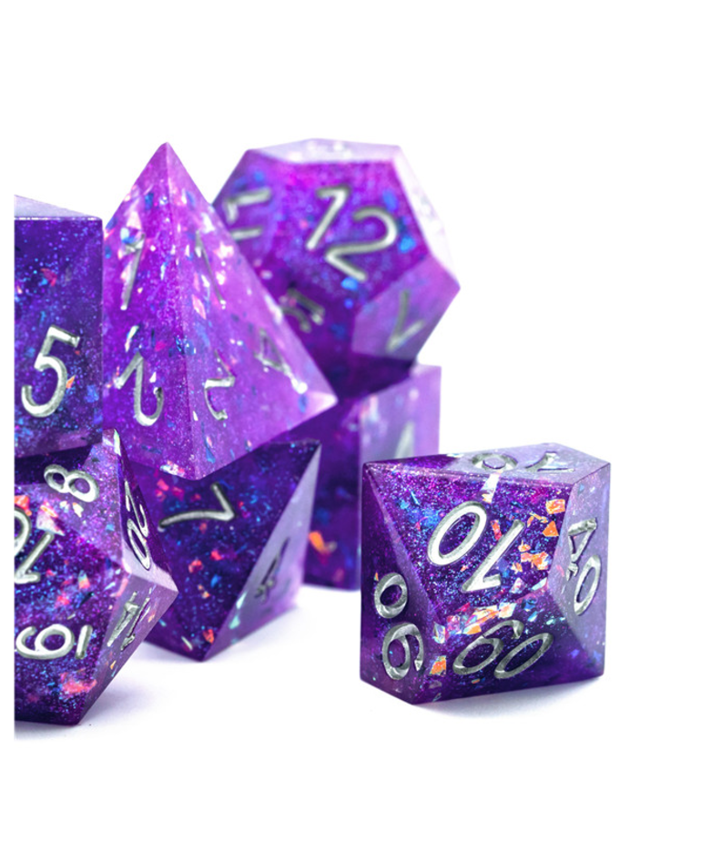 Gameopolis Dice - UDI Gameopolis Dice: Polyhedral 7-Die Set - Sharp Handmade - Purple Galaxy Dice