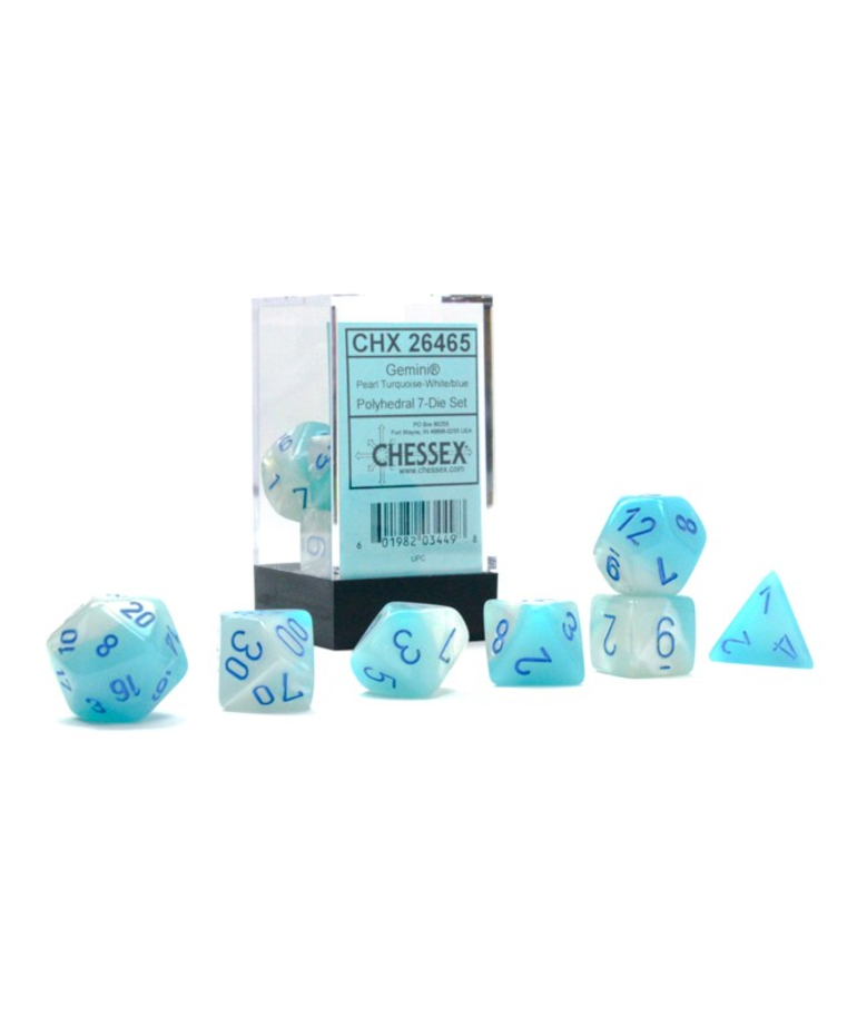 Chessex - CHX Chessex: Polyhedral 7-Die Set - Gemini Luminary - Pearl Turquoise & White w/ Blue