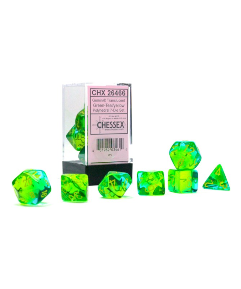 Chessex - CHX Chessex: Polyhedral 7-Die Set - Gemini Luminary - Translucent Green & Teal w/ Yellow