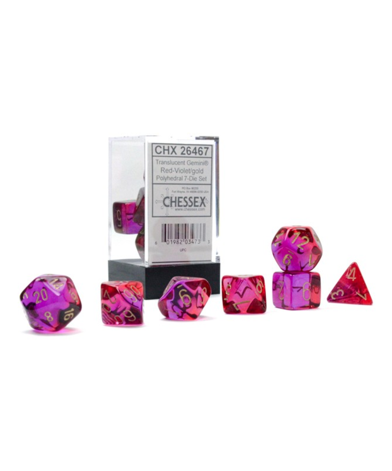 Chessex - CHX Chessex: Polyhedral 7-Die Set - Gemini Luminary - Translucent Red & Violet w/ Gold