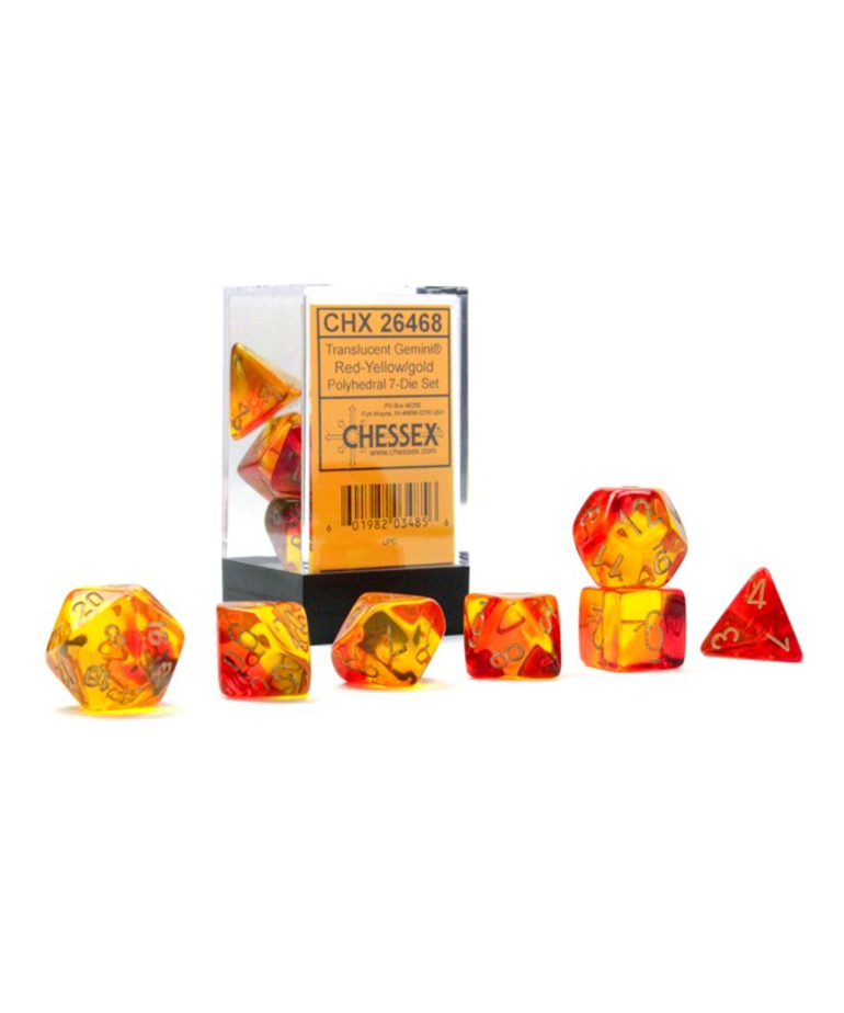 Chessex - CHX Chessex: Polyhedral 7-Die Set - Gemini Luminary - Translucent Red & Yellow w/ Gold
