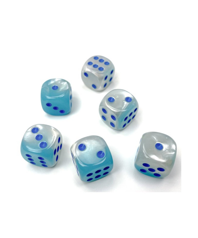 Chessex - CHX Chessex: 16mm D6 Cube (12) - Gemini Luminary - Pearl Turquoise & White w/ Blue