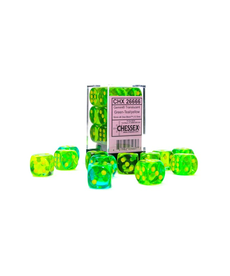 Chessex - CHX 16mm D6 Cube Gemini Luminary Translucent Green & Teal w/ Yellow