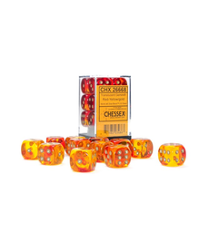 Chessex - CHX 16mm D6 Cube Gemini Luminary Red & Yellow w/ Gold