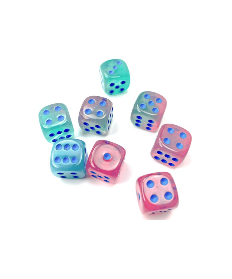 Chessex - CHX Chessex: 12mm D6 Cube (36) - Gemini Luminary - Gel Green & Pink w/ Blue