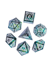 Gameopolis Dice - UDI Gameopolis Dice: Polyhedral 7-Die Set - Sharp Handmade w/ Black PU Leather Rectangular Box  - Candy Glitter Paper - Cyan