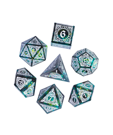 Gameopolis Dice - UDI Polyhedral 7-Die Set- Candy Glitter Paper - Cyan