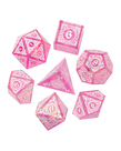 Gameopolis Dice - UDI Gameopolis Dice: Polyhedral 7-Die Set - Sharp Handmade w/ Black PU Leather Rectangular Box - Candy Glitter Paper - Pink