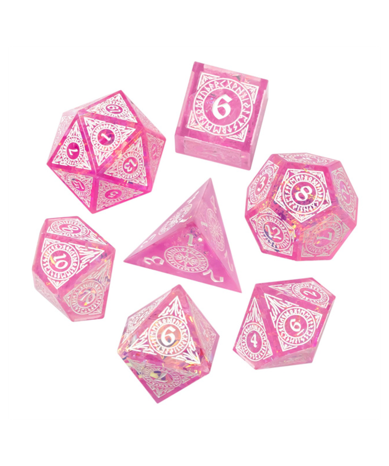 Gameopolis Dice - UDI Gameopolis Dice: Polyhedral 7 Set - Sharp Handmade Magic Circle - Pink
