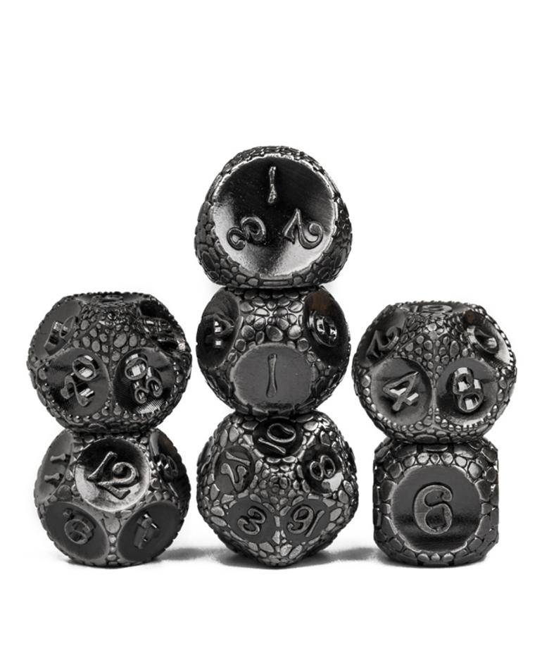 Gameopolis Dice - UDI Gameopolis Dice: Polyhedral 7-Die Set - Stone Ancient Metal Dice - Silver