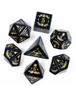 Gameopolis Dice - UDI Gameopolis Dice: Polyhedral 7-Die Set - Blue Gold Stone Semi-Precious Gemstone Dice w/ Black PU Leather Hexagon Box - Holiday Design