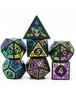 Gameopolis Dice - UDI Gameopolis Dice: Polyhedral 7-Die Set - Obsidian Semi-Precious Gemstone Dice w/ Black PU Leather Hexagon Box - Rainbow