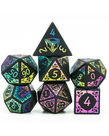 Udixi Dice - UDI Udixi Dice: Polyhedral 7-Die Set - Obsidian Semi-Precious Gemstone Dice w/ Black PU Leather Hexagon Box - Rainbow