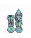 Gameopolis Dice - UDI Gameopolis Dice: Polyhedral 7-Die Set - Sharp Handmade w/ Black PU Leather Rectangular Box  - Candy Glitter Paper - Cyan