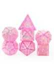 Gameopolis Dice - UDI Gameopolis Dice: Polyhedral 7-Die Set - Sharp Handmade w/ Black PU Leather Rectangular Box - Candy Glitter Paper - Pink