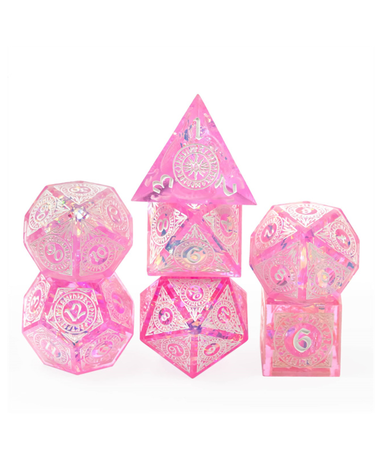 Gameopolis Dice - UDI Gameopolis Dice: Polyhedral 7 Set - Sharp Handmade Magic Circle - Pink