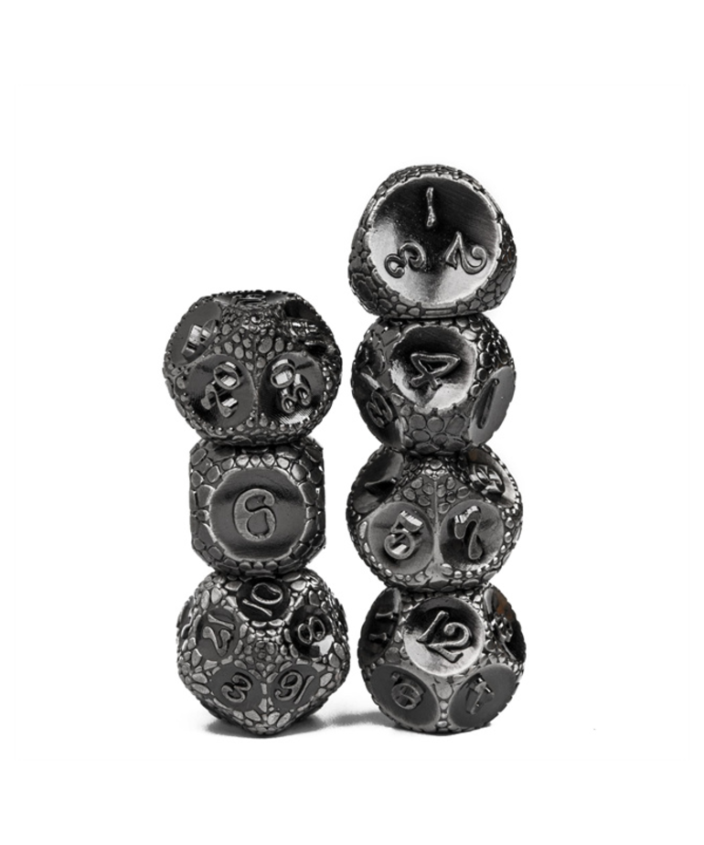 Gameopolis Dice - UDI Gameopolis Dice: Polyhedral 7-Die Set - Stone Ancient Metal Dice - Silver