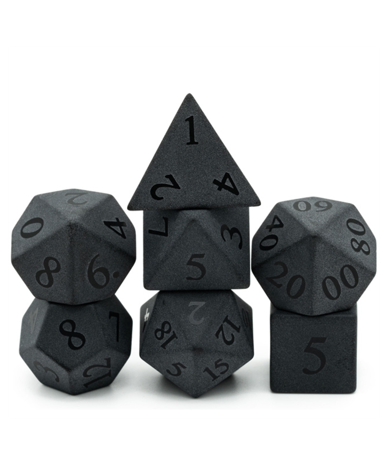 Gameopolis Dice - UDI Gameopolis Dice: Polyhedral 7-Die Set - Obsidian Semi-Precious Gemstone Dice w/ Black PU Leather Hexagon Box - Matte