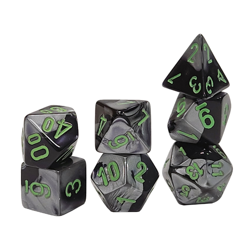 Chessex - Mini Polyhedral 7-Die Set - Gemini - Black-Grey w/ Green ...