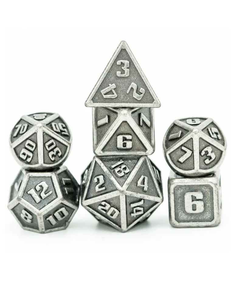 Gameopolis Dice - UDI Gameopolis Dice - Mini Polyhedral 7-Die Set - Metal - Silver