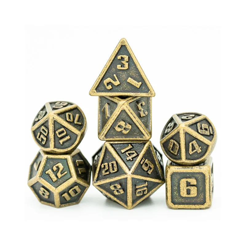 Gameopolis Dice Mini Polyhedral 7Die Set Metal Bronze Discount Games Inc