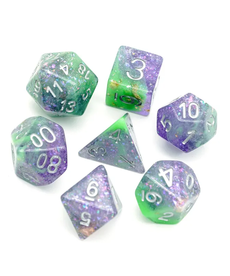Gameopolis Dice - UDI Polyhedral 7-Die Set Seabed  Treasure Green & Purple