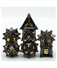 Gameopolis Dice - UDI Polyhedral 7-Die Set Pinwheel Metal Black w/ Gold