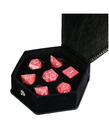 Gameopolis Dice - UDI Gameopolis Dice: Polyhedral 7-Die Set - Agate Gemstone Dice w/ Black PU Leather Hexagon Box - Red w/ White