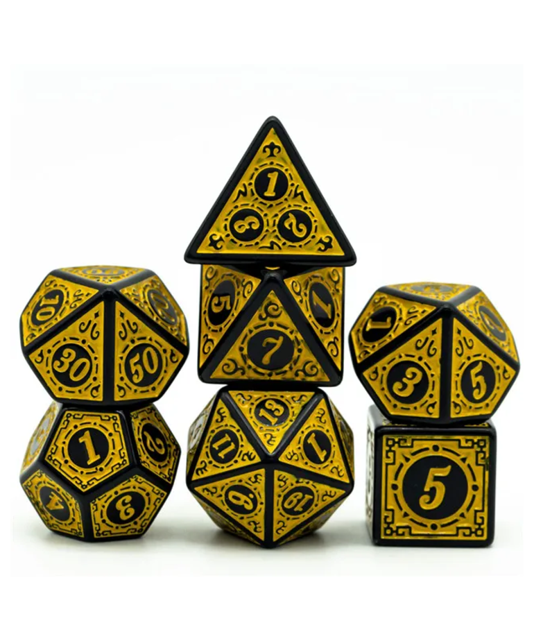 Gameopolis Dice - UDI Gameopolis: Dice - Polyhedral 7 Set - Acrylic Pattern - Window Lattice - Yellow/Black