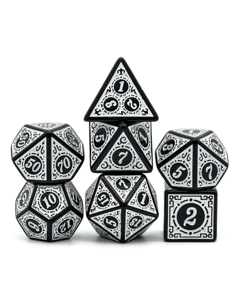 Gameopolis Dice - UDI Gameopolis: Dice - Polyhedral 7 Set - Acrylic Pattern - Window Lattice - White/Black