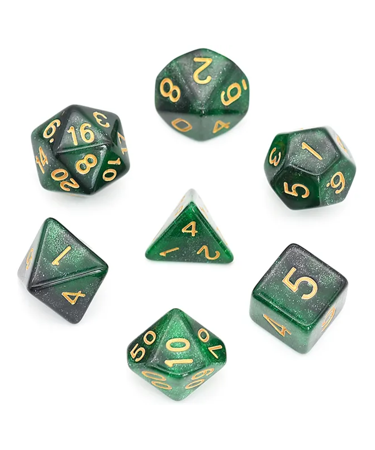 Gameopolis Dice - UDI Gameopolis: Dice - Polyhedral 7-Die Set - Galaxy - Black-Green/Gold