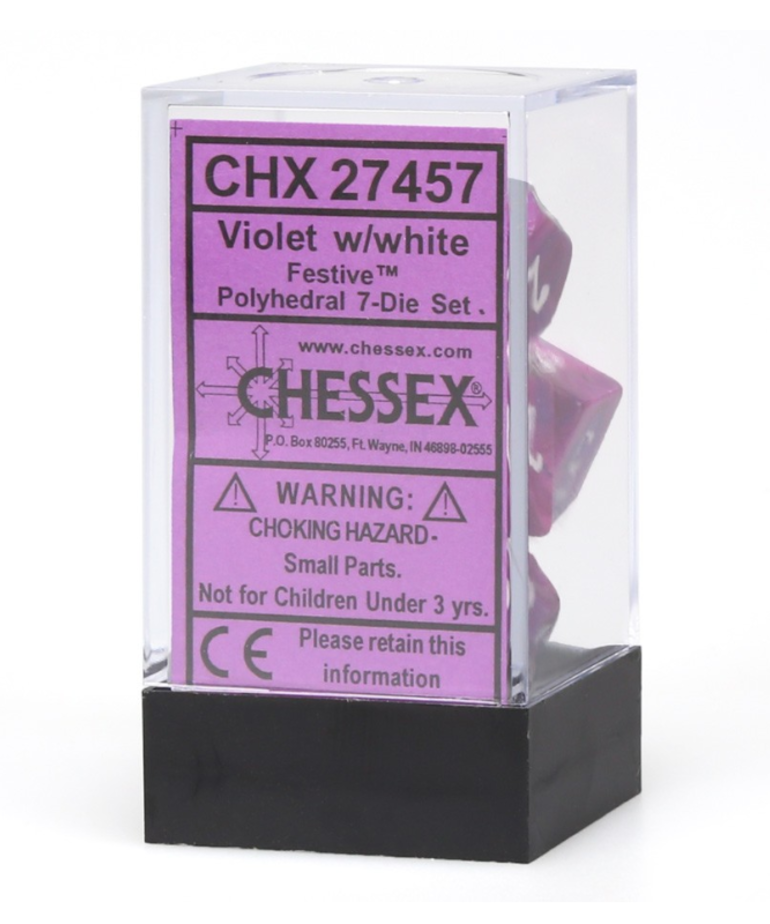 Chessex - CHX 7-Die Polyhedral Set Violet w/white Festive