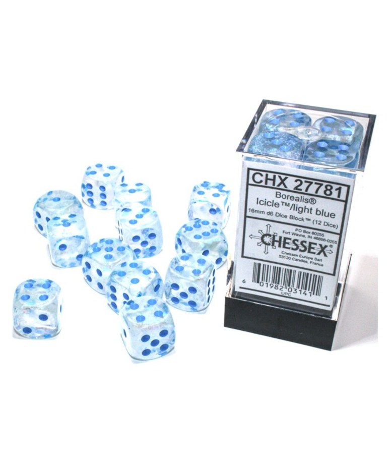Chessex - CHX Chessex: 16mm D6 Cube (12) - Borealis Icicle - Light Blue