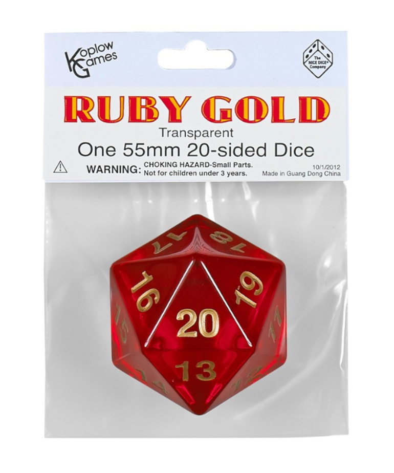 Koplow Games DO NOT RESTOCK - Koplow - 55mm Countdown Translucent D20 - Ruby w/ Gold