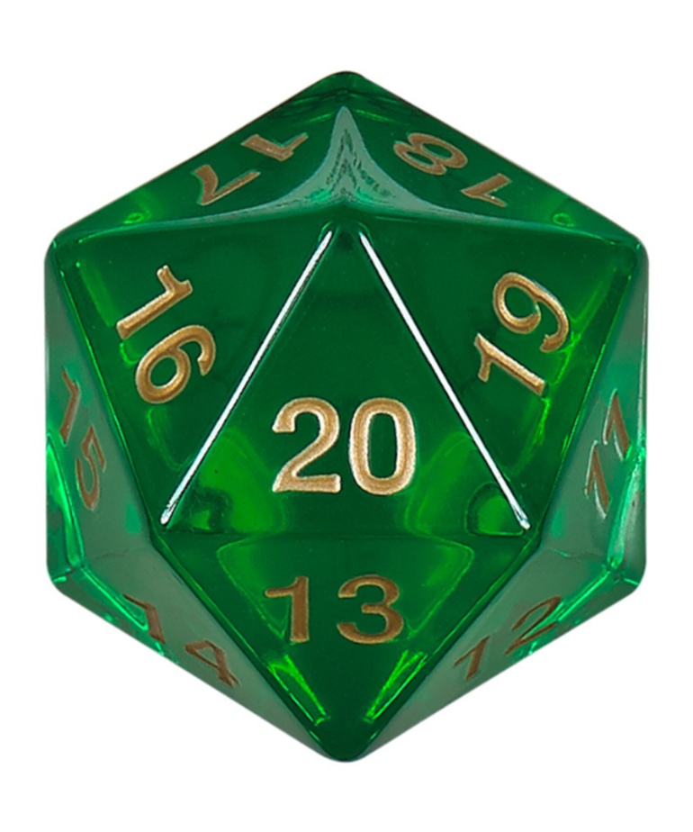 Koplow Games DO NOT RESTOCK - Koplow - 55mm Countdown Translucent D20 - Emerald w/ Gold