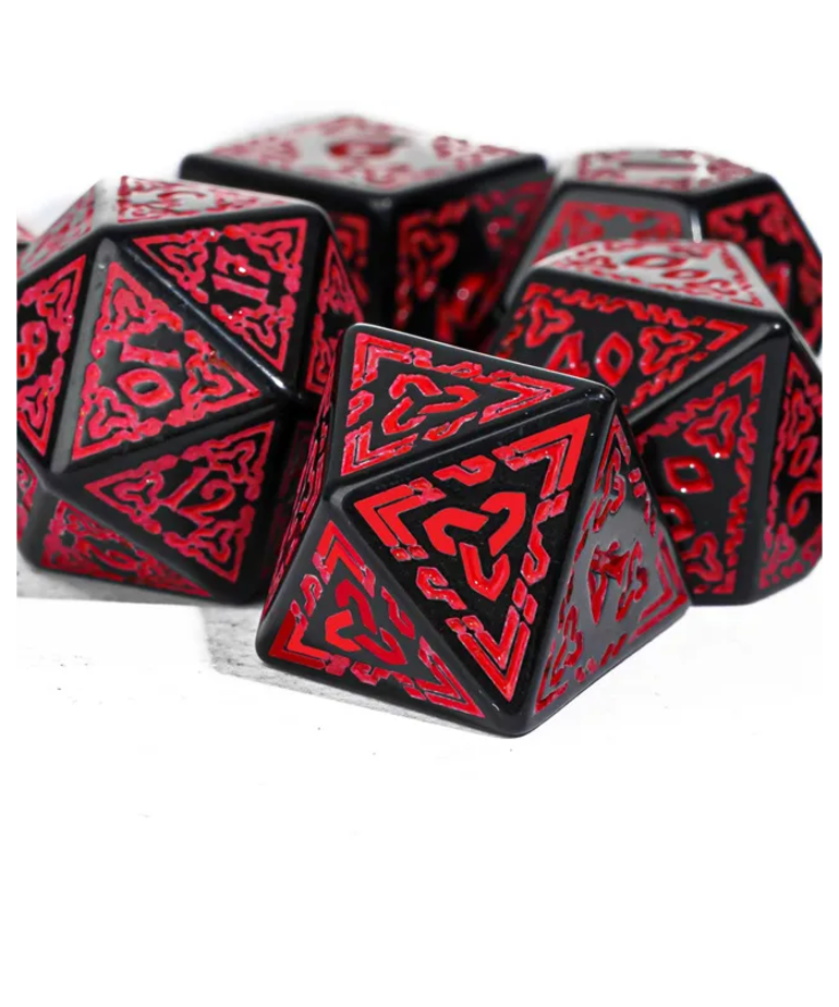 Gameopolis Dice - UDI Gameopolis: Dice - Polyhedral 7 Set - Acrylic - Celtic Knot - Red