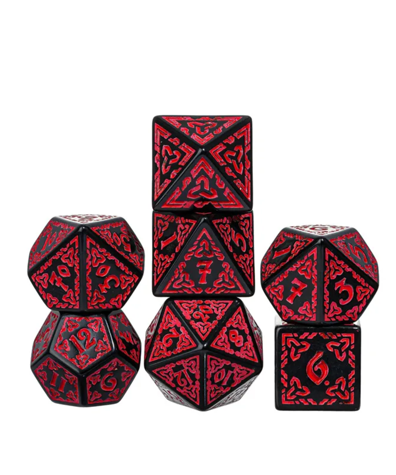 Gameopolis Dice - UDI Gameopolis: Dice - Polyhedral 7 Set - Acrylic - Celtic Knot - Red