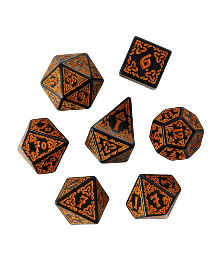 Gameopolis Dice - UDI Gameopolis: Dice - Polyhedral 7-Die Set - Acrylic Pattern Dice - Celtic Knot - Orange