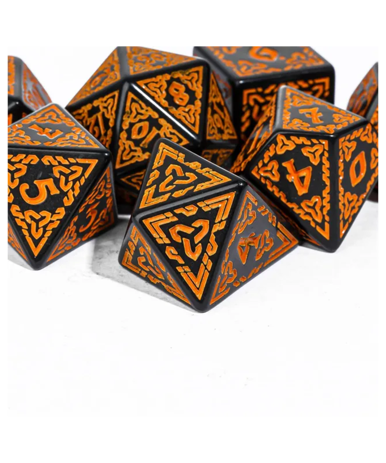 Gameopolis Dice - UDI Gameopolis: Dice - Polyhedral 7-Die Set - Acrylic Pattern Dice - Celtic Knot - Orange