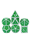 Gameopolis Dice - UDI Gameopolis: Dice - Polyhedral 7-Die Set - Acrylic Pattern Dice - Irregular - Green w/ White