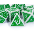 Gameopolis Dice - UDI Gameopolis: Dice - Polyhedral 7-Die Set - Acrylic Pattern Dice - Irregular - Green w/ White
