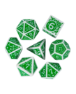 Gameopolis Dice - UDI Gameopolis: Dice - Polyhedral 7-Die Set - Acrylic Pattern Dice - Irregular - Green w/ White