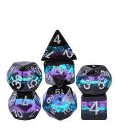 Gameopolis Dice - UDI Layered Glitter Dice - Black, Purple, & Blue w/ Silver