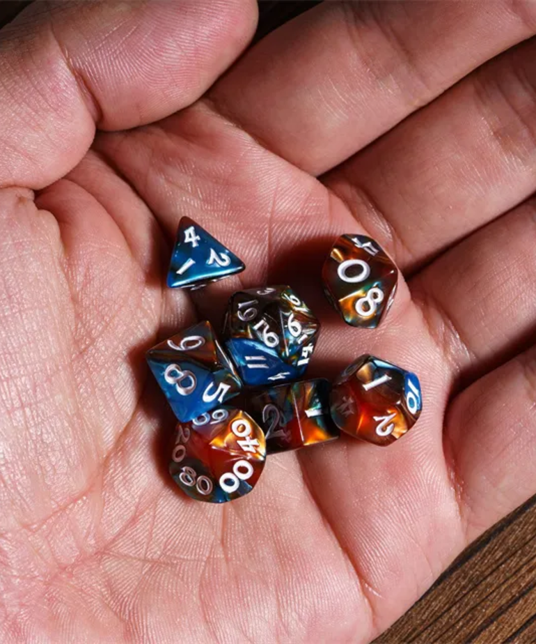 Gameopolis Dice - UDI Gameopolis Dice: Acrylic Mini 10mm-13mm Blend Color Dice - Blue & Brown