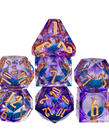 Gameopolis Dice - UDI Gameopolis Dice: Polyhedral 7-Die Set - Handmade Swirl Liquid Dice - Blue & Purple