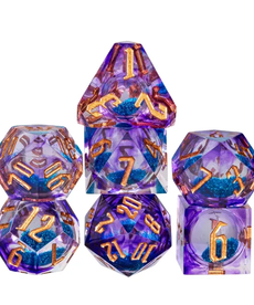 Gameopolis Dice - UDI Handmade Swirl Liquid Dice - Blue & Purple