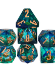 Gameopolis Dice - UDI Gameopolis Dice: Polyhedral 7-Die Set - Handmade Swirl Liquid Dice - Golden & Blue Green