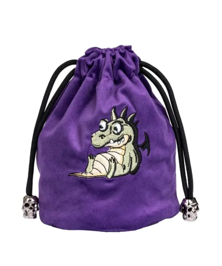 Gameopolis Dice - UDI Gameopolis: Dice Bag - Flannel Drawstring Bag - Dinosaur - Purple