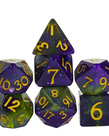 Gameopolis Dice - UDI Gameopolis: Dice - Polyhedral 7-Die Set - Resin Galaxy Corner Cut Dice - Purple & Green