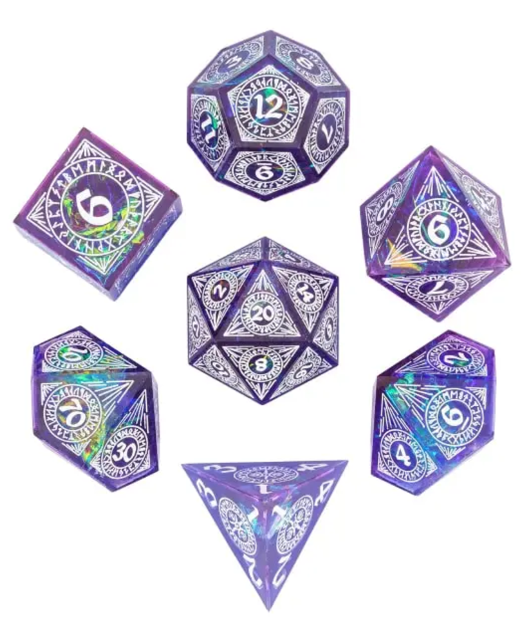 Gameopolis Dice - UDI Gameopolis: Dice - Polyhedral 7-Die Set - Handmade Pattern Dice - Magic Circle - Purple